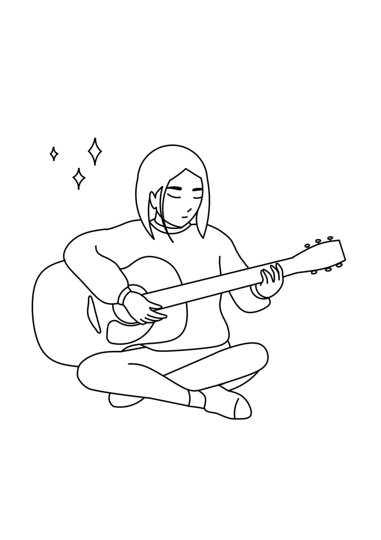 Anime-Jente Som Spiller Akustisk Gitar fargelegging
