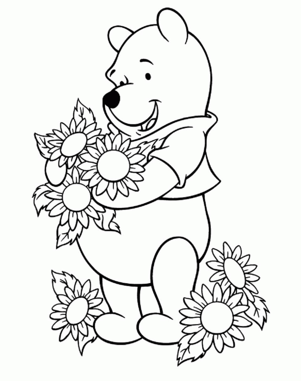 Blide Winnie The Pooh bærer solsikker fargelegging