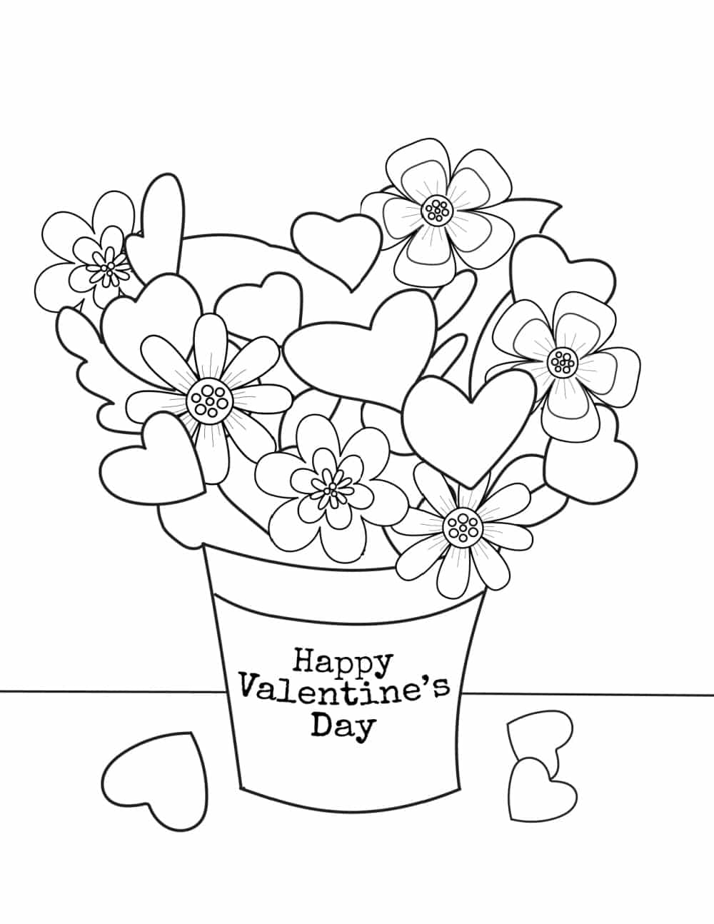 Blomsterpotte På Glad Valentinsdag fargeleggingsside