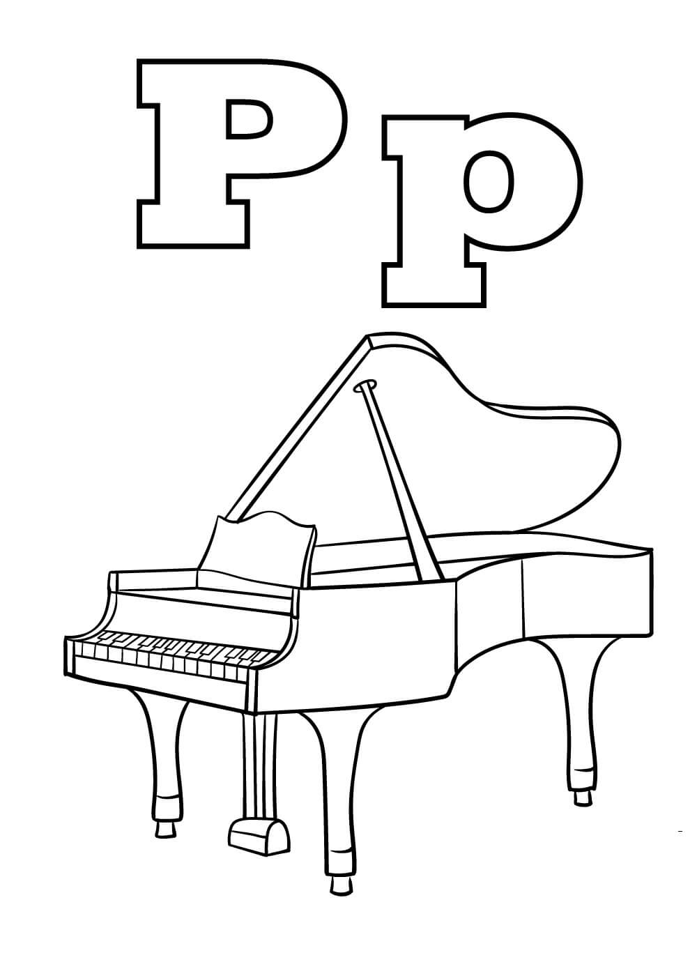 Bokstaven P Og Piano fargelegging