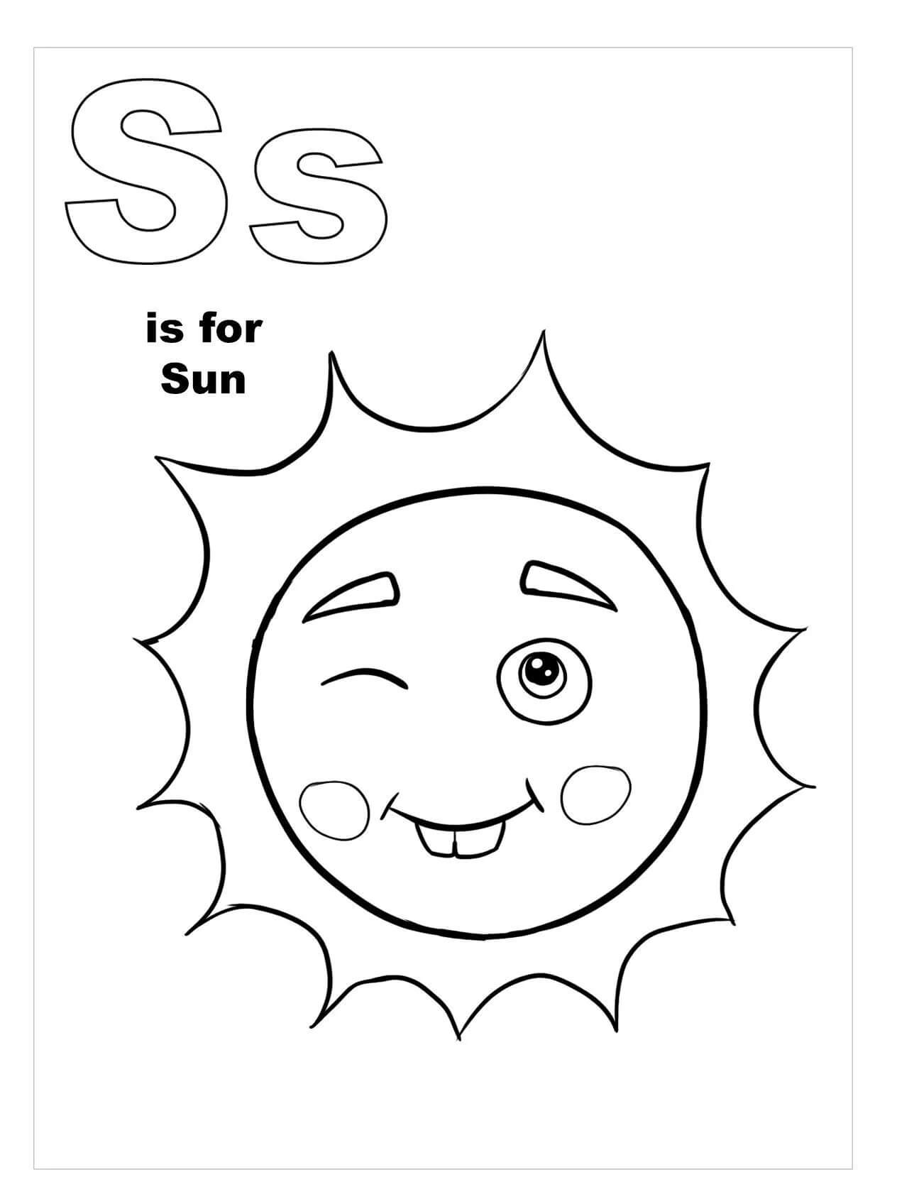 Bokstaven S er For Sol fargeleggingsside