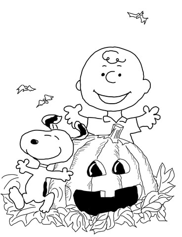 Charlie Og Snoopy Feirer Halloween fargeleggingsside