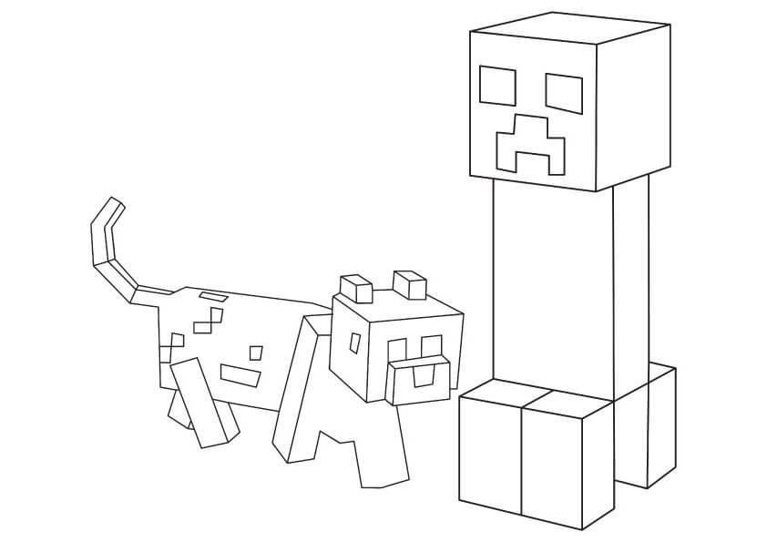 Creeper Og Hund I Minecraft fargelegging