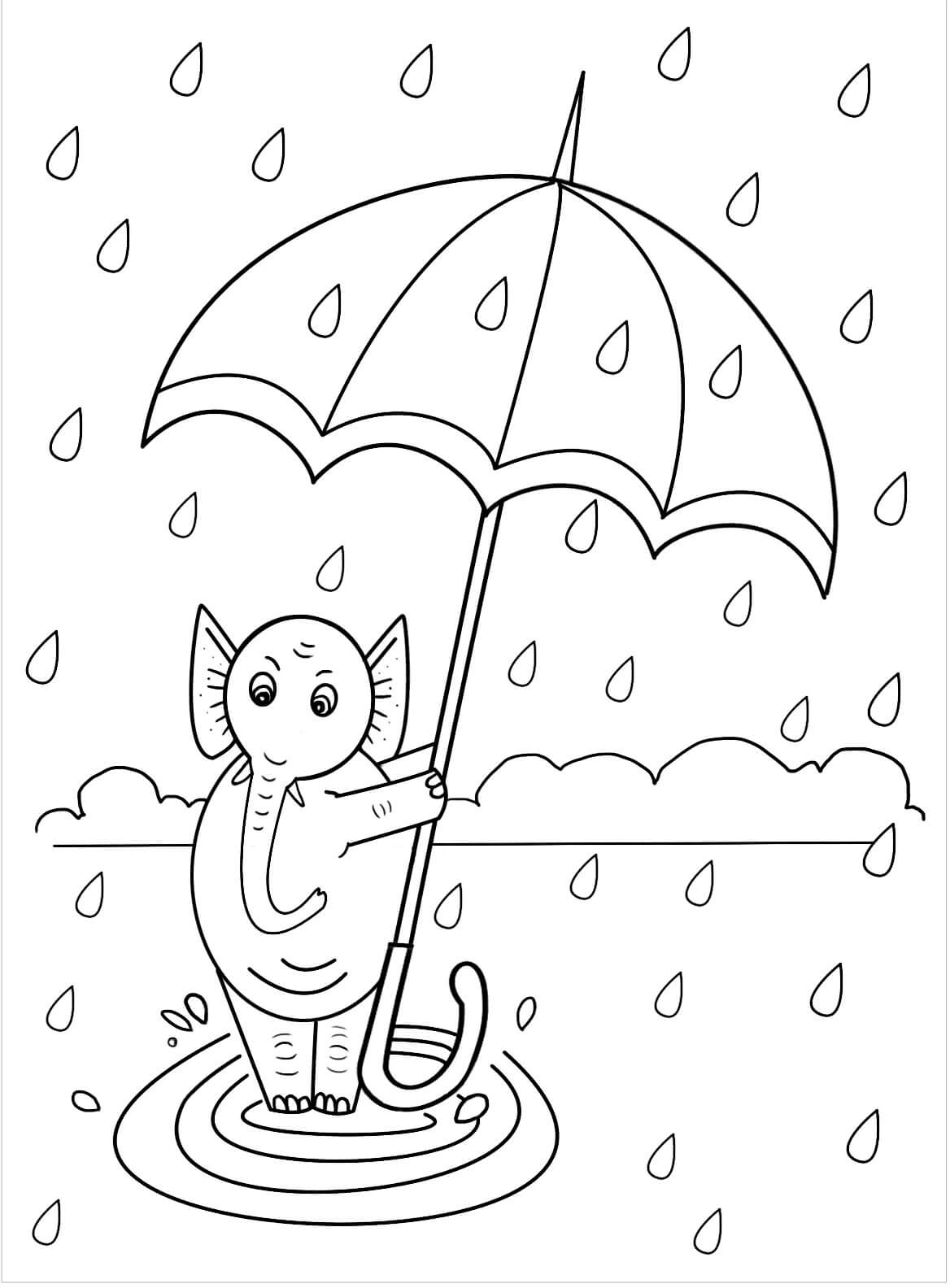 Elefant Som Holder Paraply fargeleggingsside