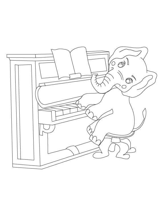 Elefant Som Spiller Piano fargelegging