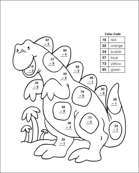 En morsom dinosaur farge etter nummer fargeleggingsside