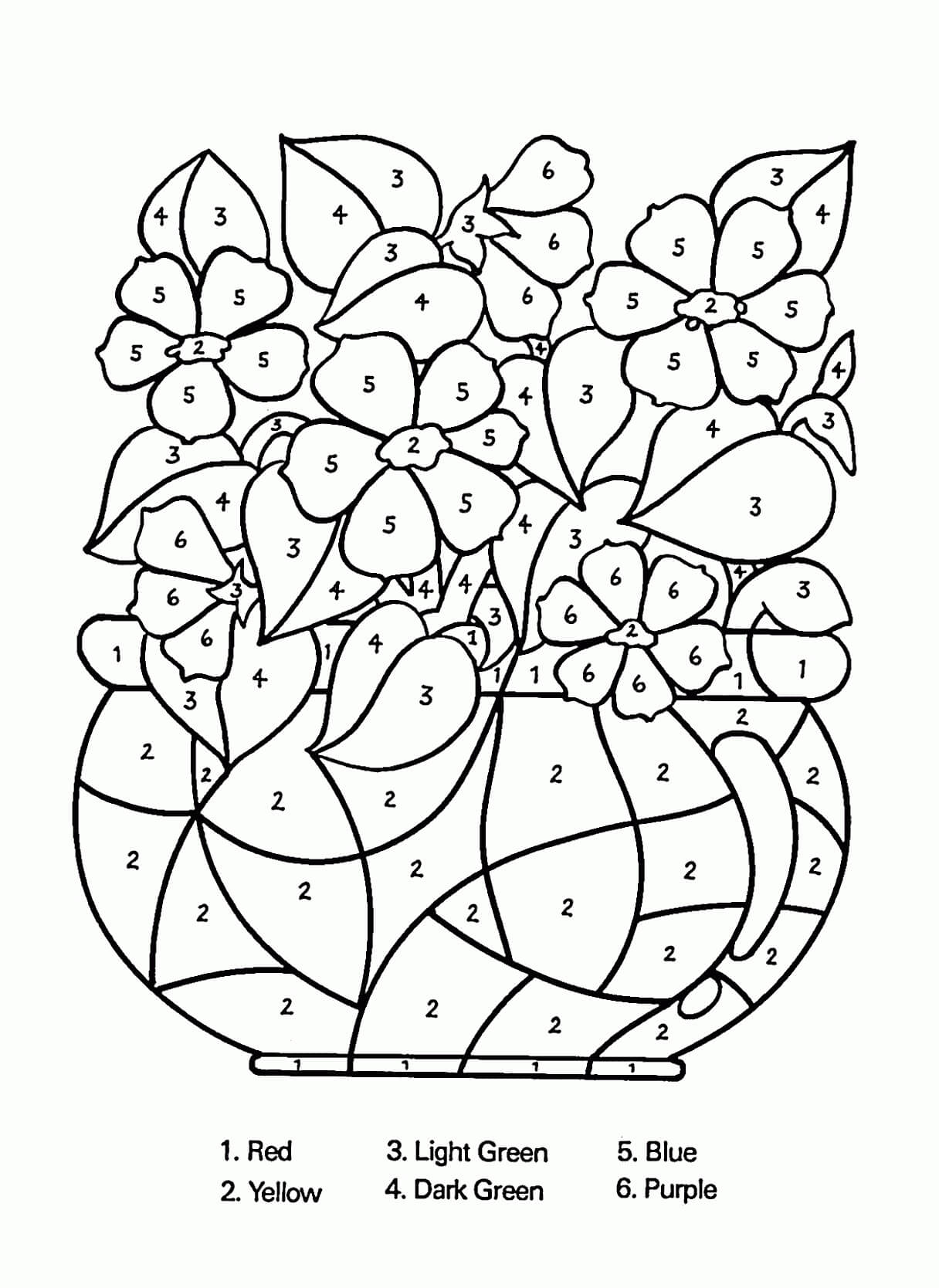 Enkel vase med blomster farge etter nummer fargelegging