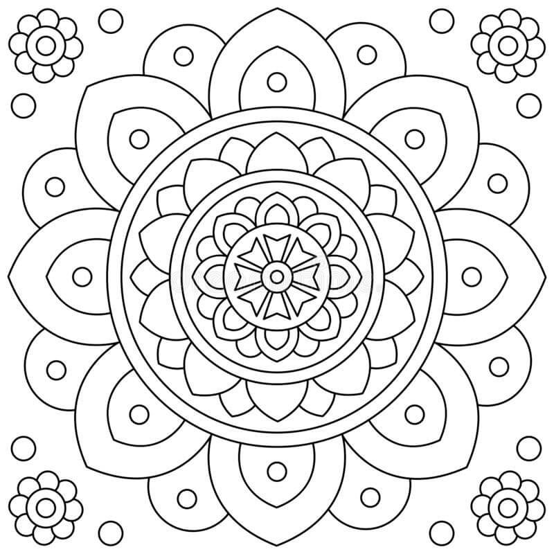 Fem blomster Mandala fargelegging