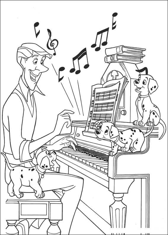 Morsom Mann Som Spiller Piano Med Hunder fargelegging