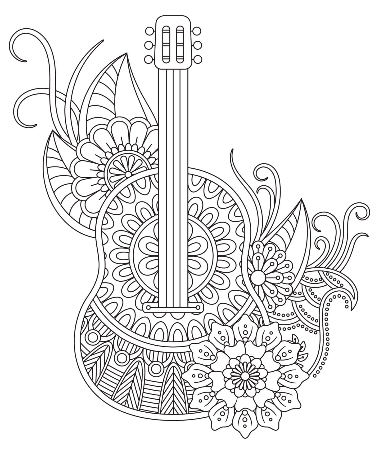 Gitar Med Blomstermandala fargelegging