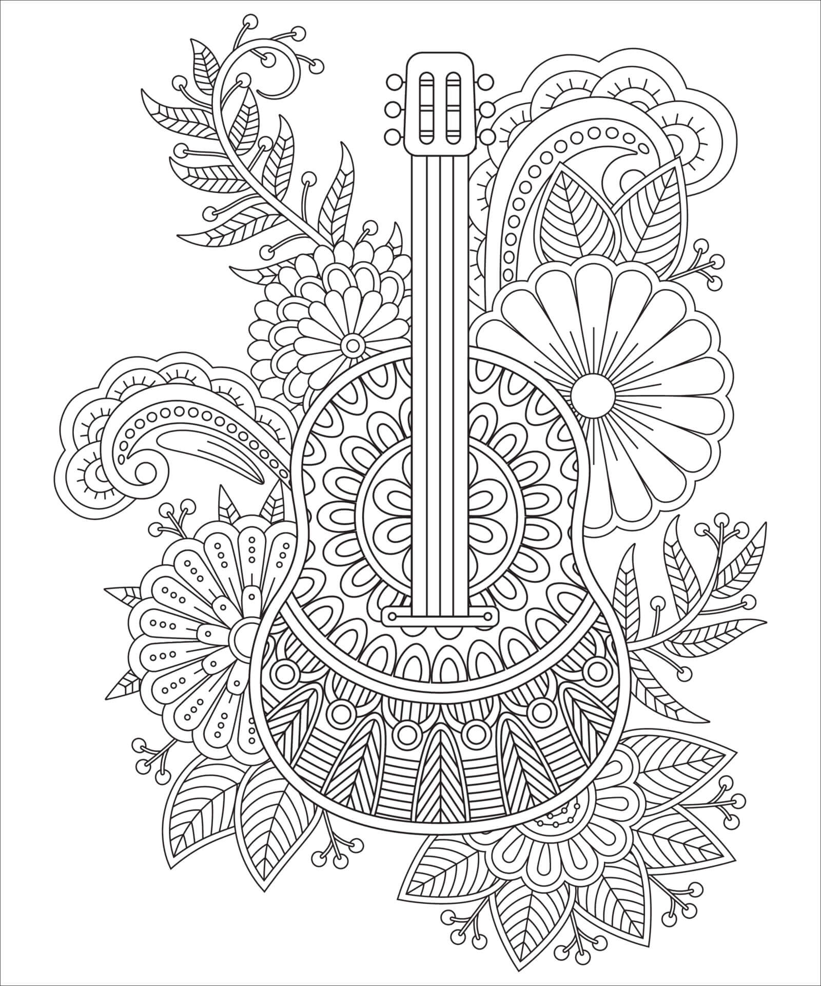 Gitarre mit Blumen-Mandala fargelegging