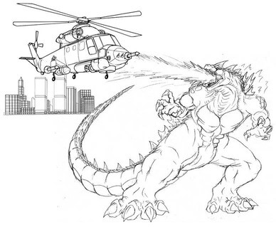 Godzilla Angriper Helikopter fargelegging