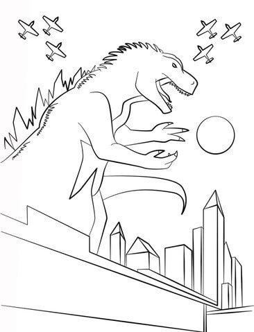 Godzilla i Jagerflyene i Byen fargelegging