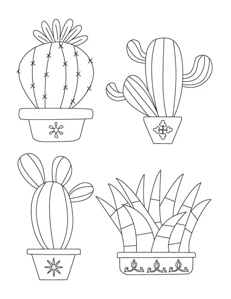 Grunnleggende Kaktus Med Fire Potter fargeleggingsside