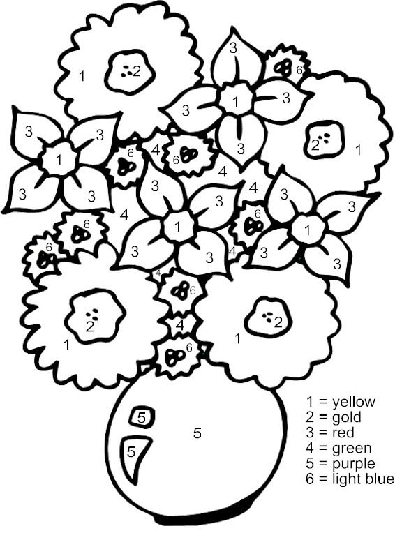 Grunnleggende vase med blomster farge etter nummer fargelegging