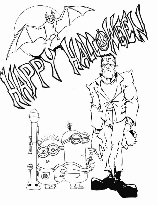 Halloween Med Frankenstein Og Minions fargeleggingsside