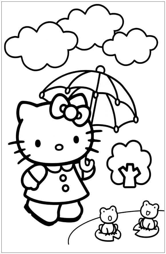 Hello Kitty Holder Paraply Med To Frosker fargeleggingsside