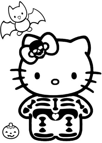 Hello Kitty Med Skjelettdrakt fargeleggingsside