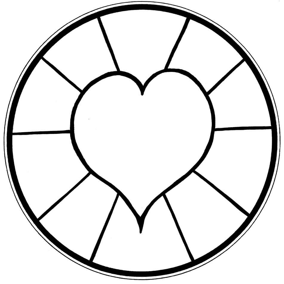 Hjerte I Sirkel-Mandala fargeleggingsside