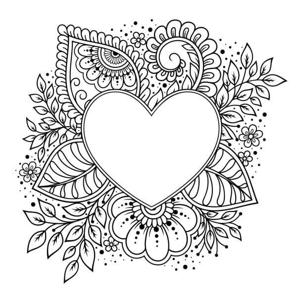 Hjerte Med Blomster Mandala fargeleggingsside