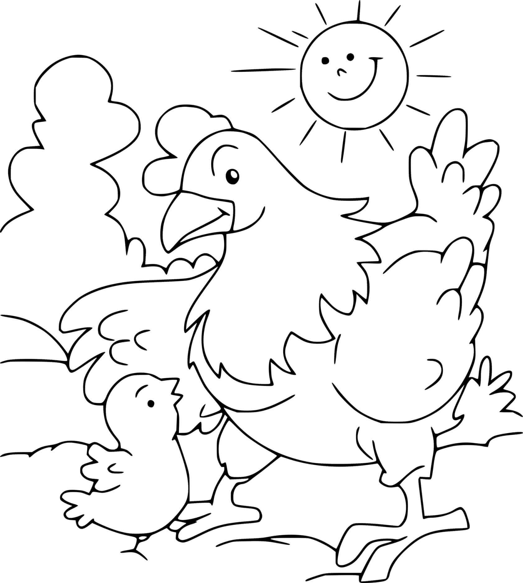 Høne og Dama i Solen fargeleggingsside