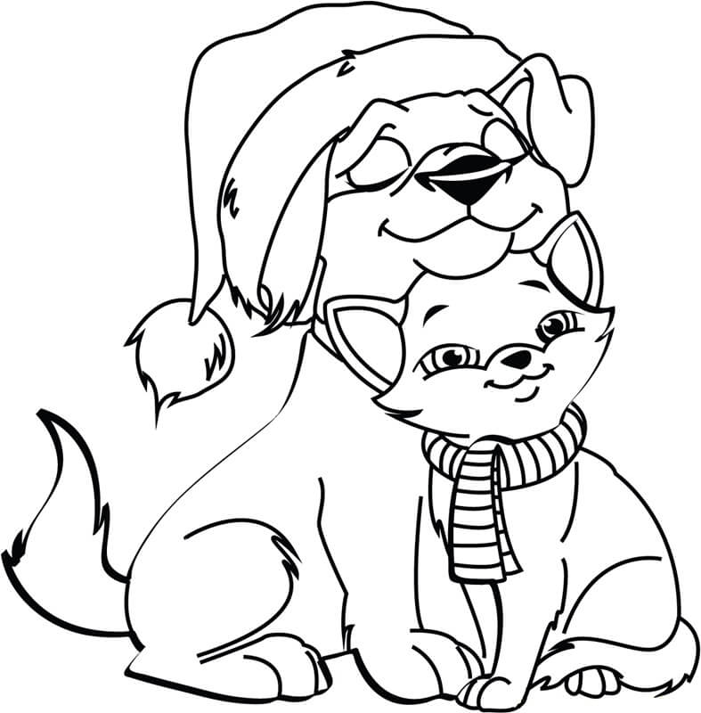 Hund Og Katt I Julen fargelegging