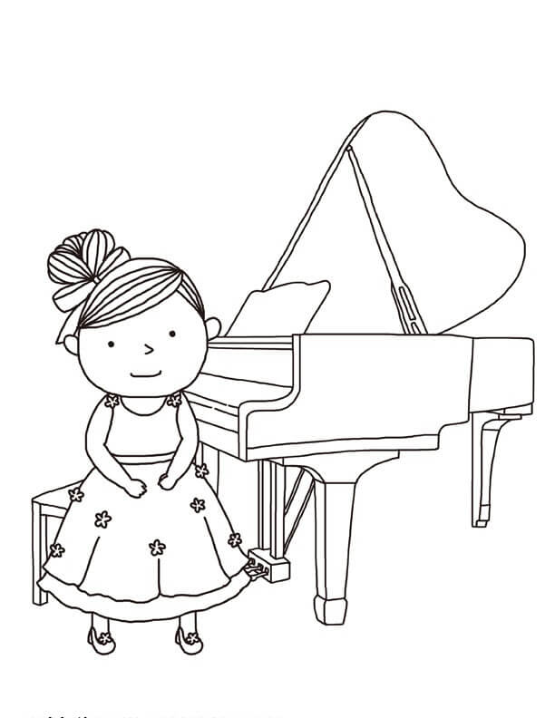 Jente Med Piano fargelegging
