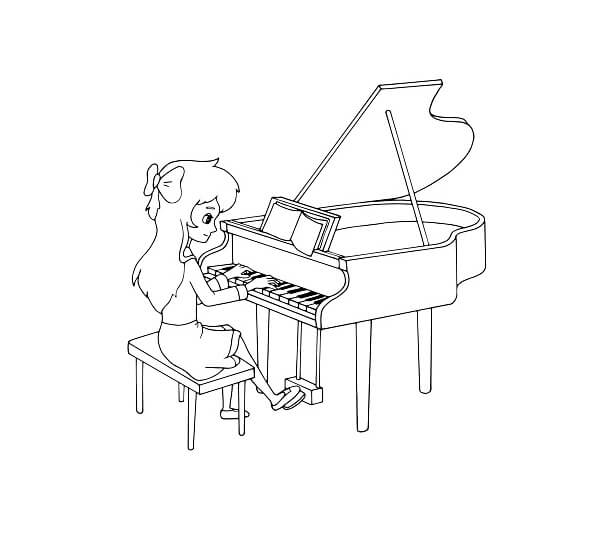 Jente Som Spiller Piano fargelegging