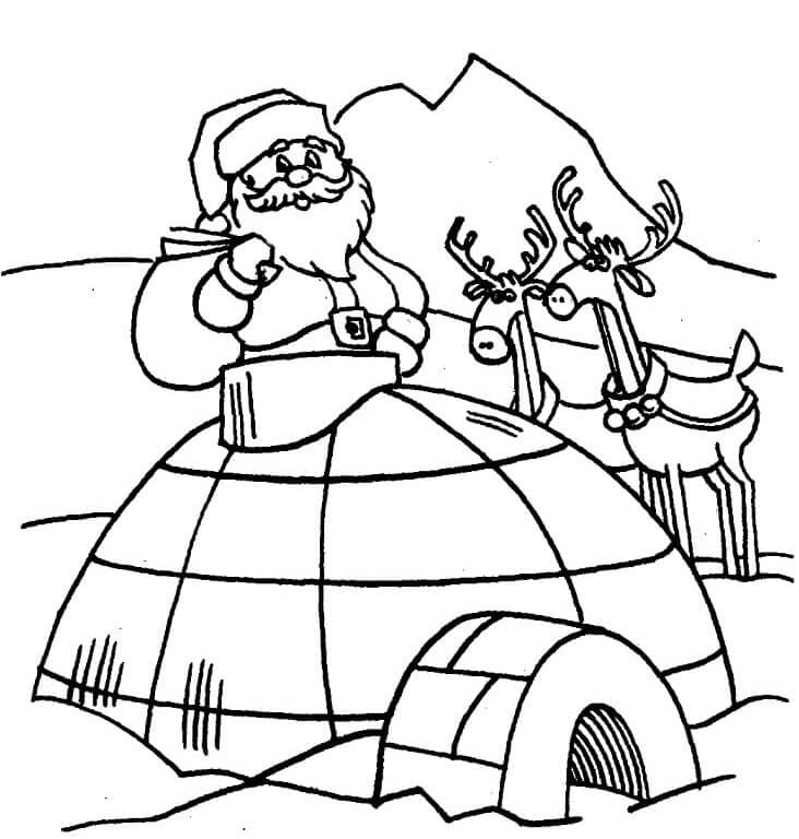 Julenissen og to reinsdyr med Iglo fargelegging