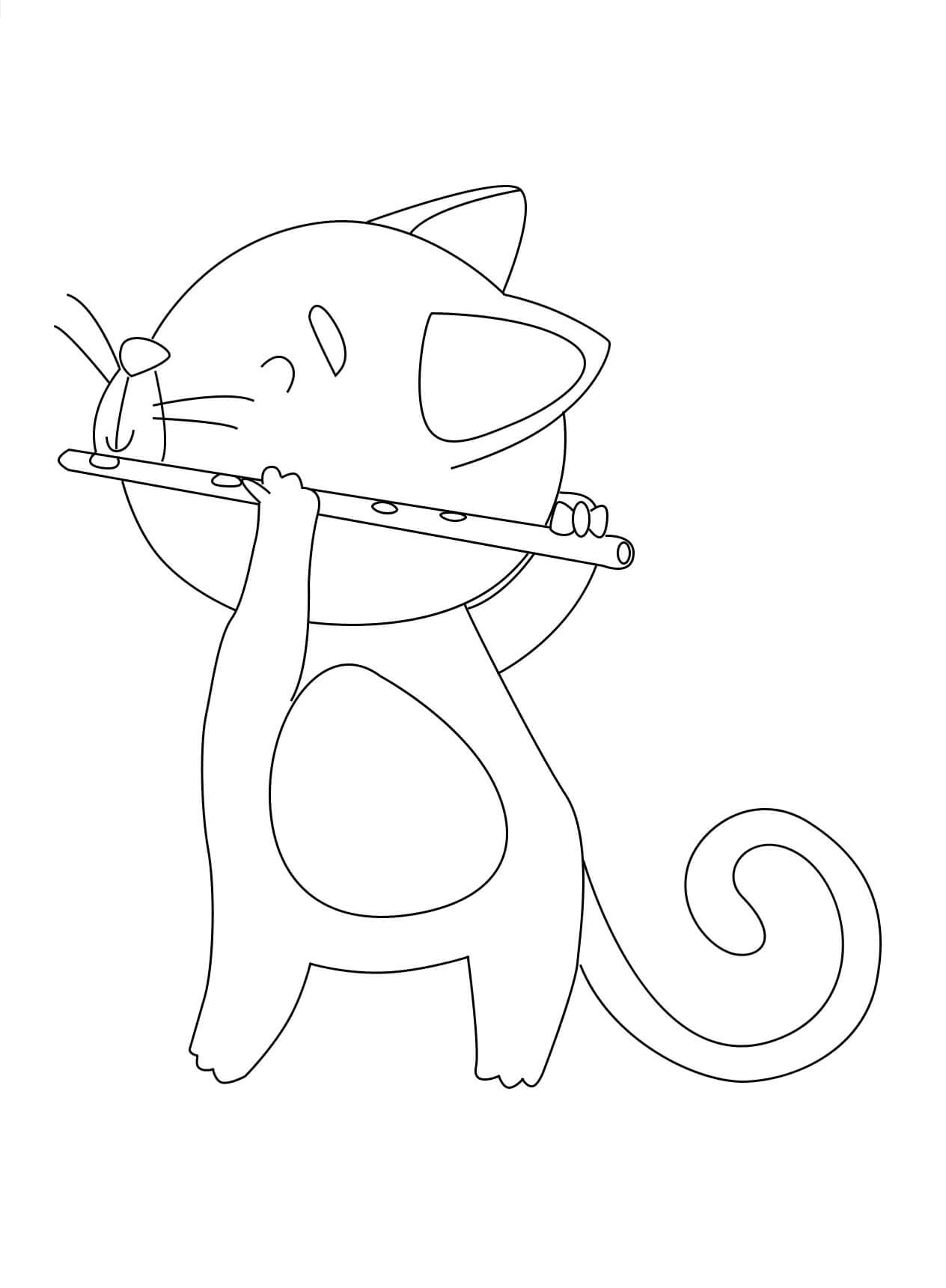 Katt Som Spiller Fløyte fargelegging
