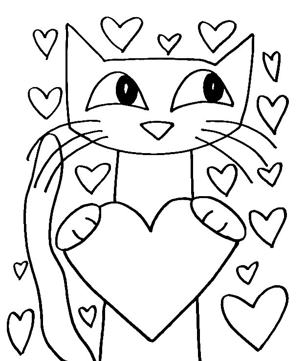 Katten Pete I Valentine fargeleggingsside
