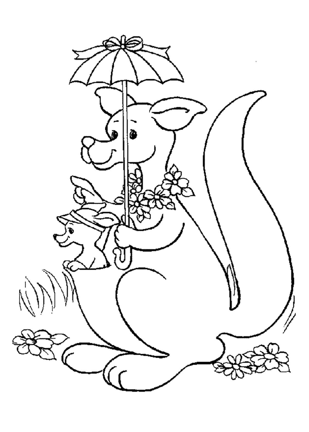 Kenguru Holder Paraply Med Baby Kenguru fargeleggingsside