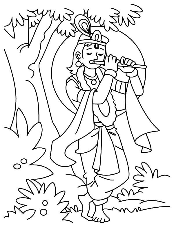 Krishna Radha Spiller På Fløyten fargelegging