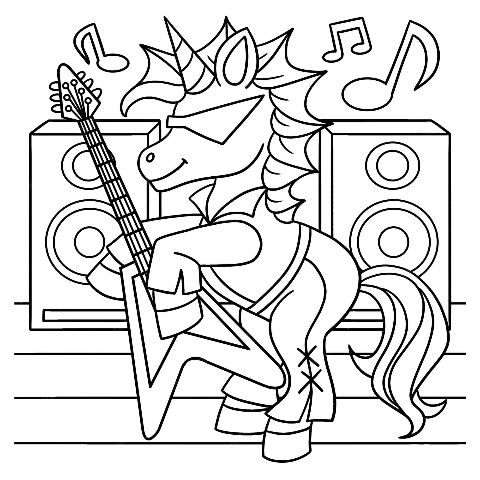 Kul Unicorn Spiller Gitar fargelegging