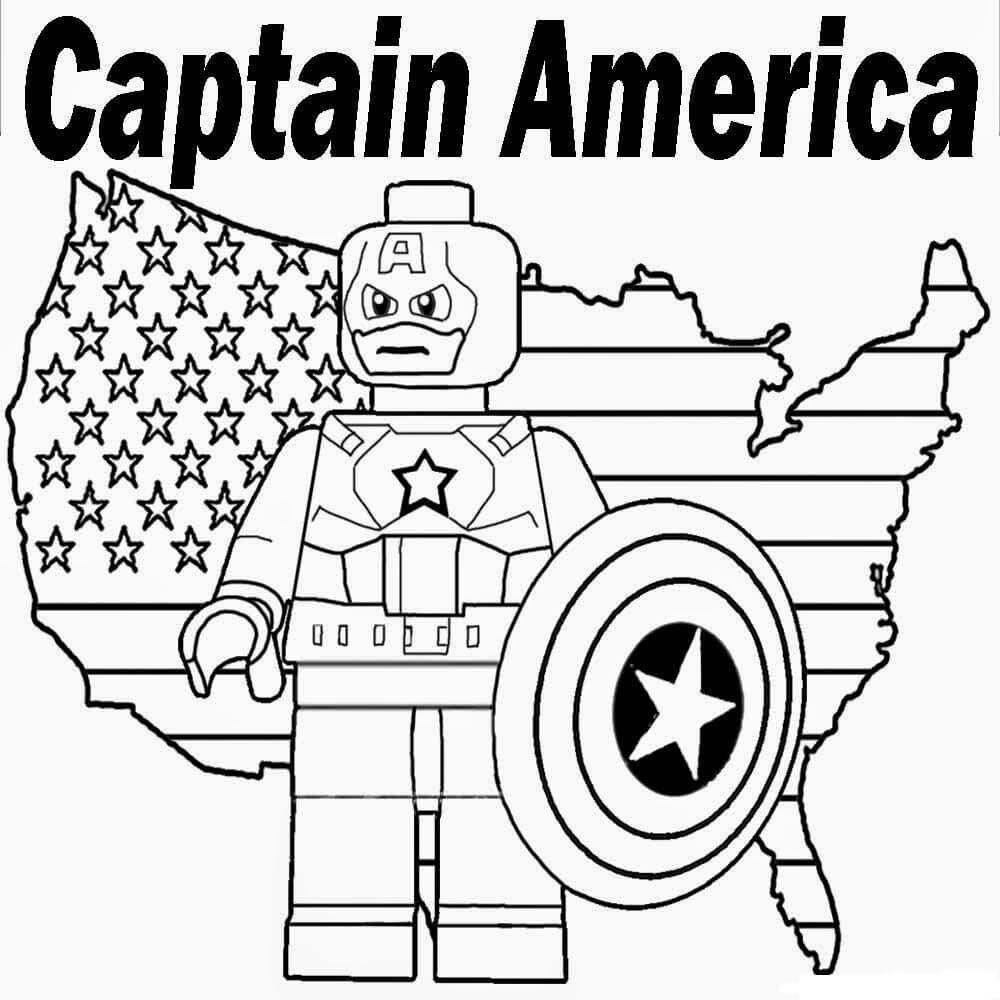 Lego Kaptein Amerika Og Flagget Til USA fargeleggingsside