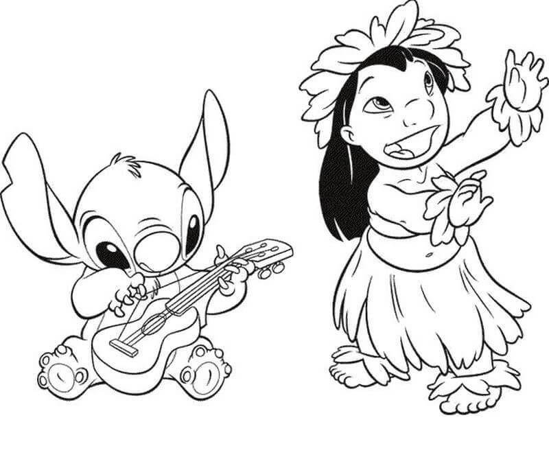 Lilo Danser Og Stitch Spiller Gitar fargelegging