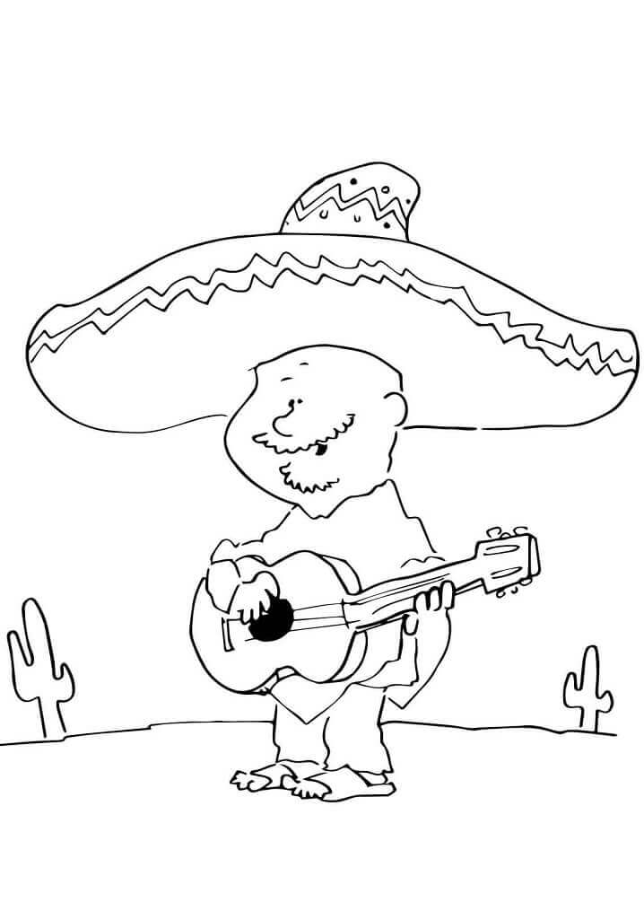 Mann Meksikansk Spiller Gitar fargelegging
