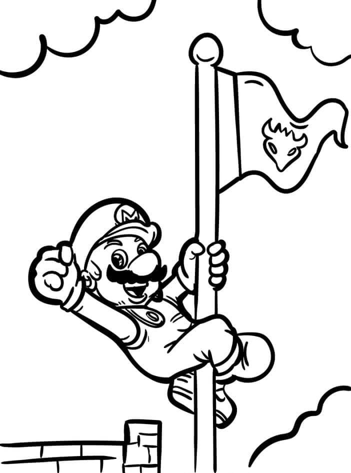 Mario Med flagg fargeleggingsside