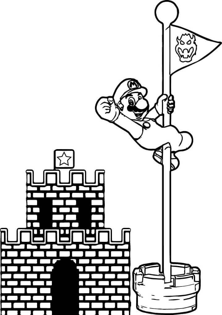 Mario Med Slott Og Flagg fargeleggingsside