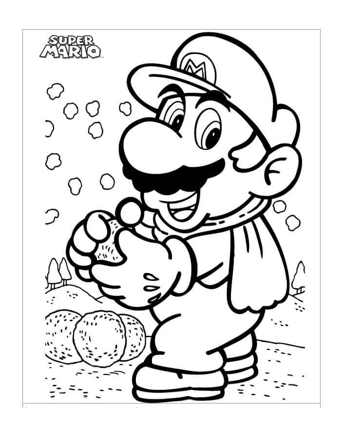 Mario Med Snøball fargeleggingsside