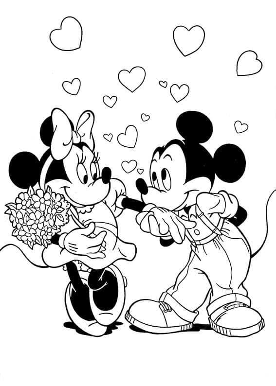 Mikke Og Minnie I Valentine fargelegging