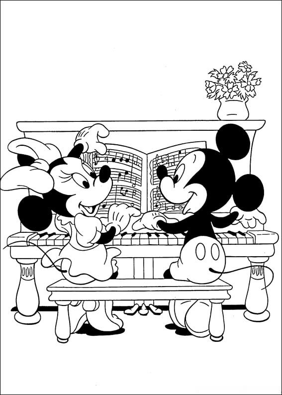 Mikke Og Minnie Mouse Spiller Piano fargelegging