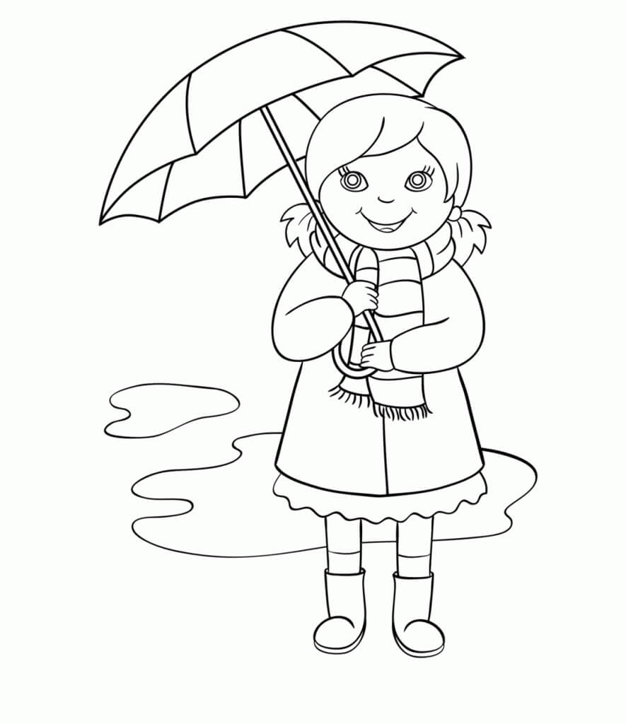 Morsom Jente Som Holder Paraply fargeleggingsside