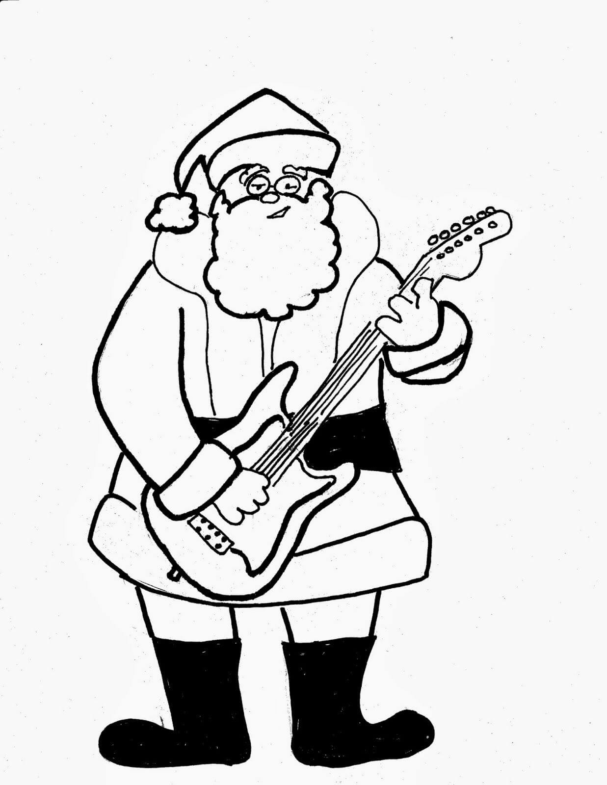 Morsom Julenisse Som Holder Gitar fargelegging