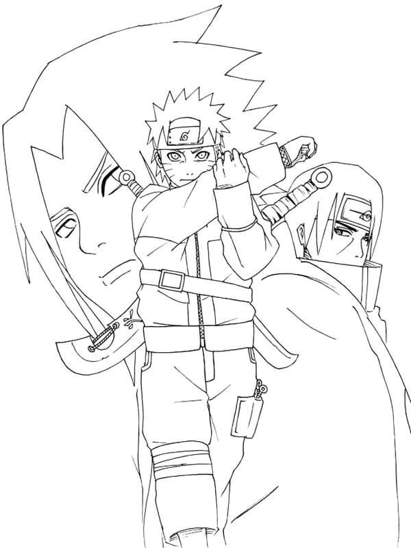 Naruto, Sasuke Og Itachi fargeleggingsside
