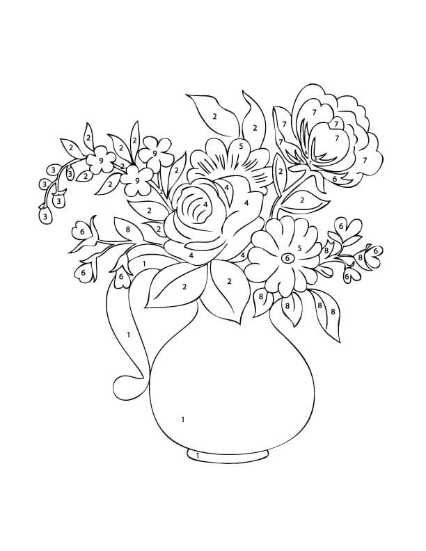 Normal vase med blomster Farge etter nummer fargelegging
