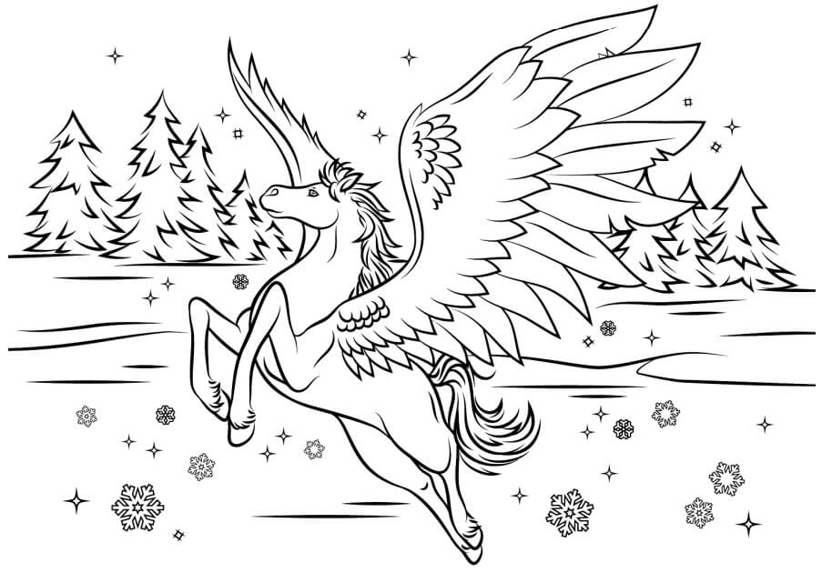 Pegasus Om Vinteren fargeleggingsside