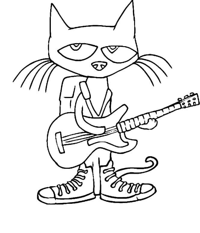 Pete Katt Med Gitar fargelegging