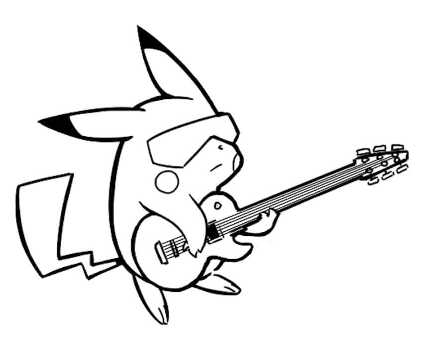 Pikachu Spiller Gitar fargeleggingsside