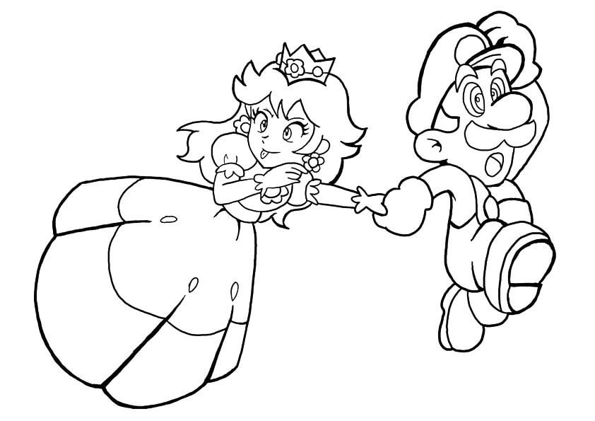Prinsesse Fersken Og Mario Løper fargeleggingsside